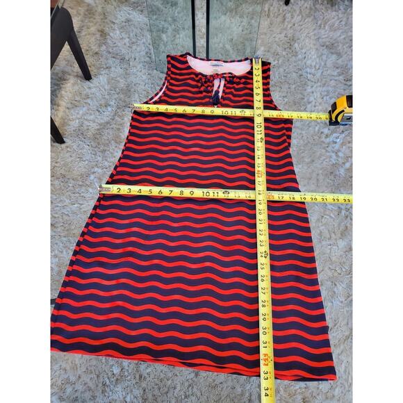 Tommy Bahama Red Navy Blue Sea Swell Split Neck Spa Dress Tassel Ties Size Small - Picture 8 of 13